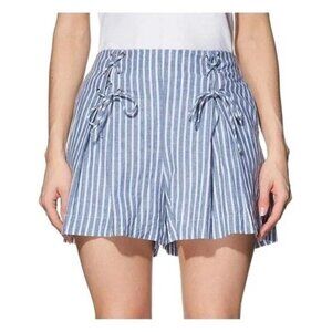 Guess Hermosa Linen Allover Striped Lace Up High Rise Shorts Size Small
